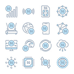 Poster - 5g Network and 5th Generation of Networks related blue line colored icons. High Speed Internet Connection icon set.