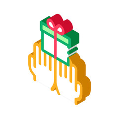 Poster - Hands Giving Gift Icon Vector. Isometric Hands Giving Gift sign. color isolated symbol illustration