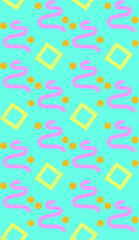 Fototapete - Seamless background image with bright and colored elements. Summer theme pattern with  geometric shapes and flower. Beautiful background.
