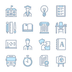 Poster - education and university related blue line colored icons. knowledge and e-learning icon set.