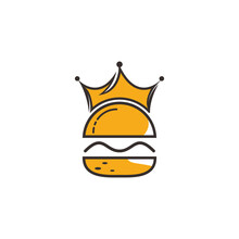 Burger King Vector Logo Design. Burger With Crown Icon Logo Concept.
