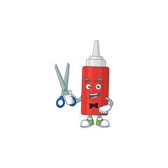 Wall Mural - A picture of sauce bottle Barber cartoon character working with scissor