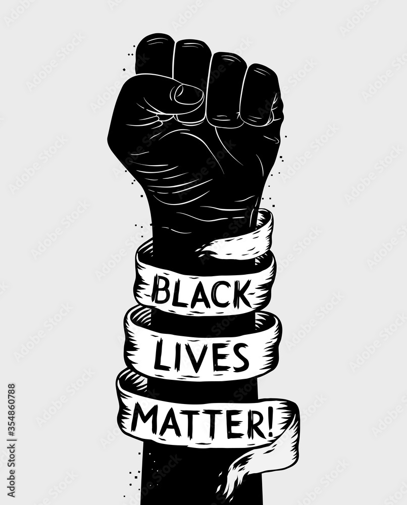 Protest poster with text BLM, Black lives matter and with raised fist - obrazy, fototapety, plakaty 