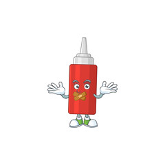 Poster - Sauce bottle Cartoon drawing design making a quiet finger gesture