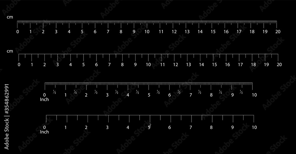 Rulers Inch and metric rulers. Measuring tool. Centimeters and inches ...