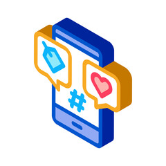 Poster - Phone Heart Label Icon Vector. Isometric Phone Heart Label sign. color isolated symbol illustration