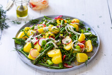 Summer Salad With Potatoes, Green Beans, Asparagus, Peas And Radishes