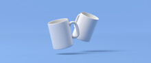 Blank Mug Floating On Blue Background 3D Rendering
