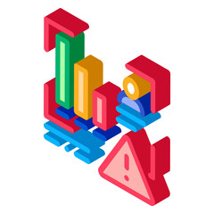 Poster - Bad Working Employee Card Icon Vector. Isometric Worker Report With Down Graphic, Exclamation Mark In Triangle sign. color isolated symbol illustration