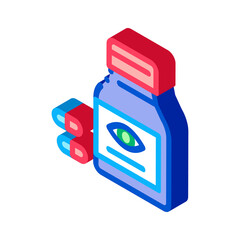 Poster - Bottle With Pills For Eyes Icon Vector. Isometric Biologically Active Supplement Medication Pills Package sign. color isolated symbol illustration