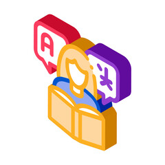 Aufkleber - Woman Learning Language Icon Vector. Isometric Girl With Dictionary Reading Book For Study Foreign Language sign. color isolated symbol illustration