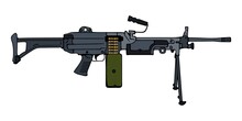 Hand-drawn Machine Gun M249 SAW. Cartoon Vector Illustration