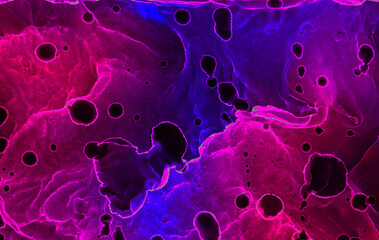 Vivid neon dark blue, pink and purple alcohol ink background. Abstract liquid watercolor paint splash texture effect illustration for modern card design, creative banners, ethereal graphic design