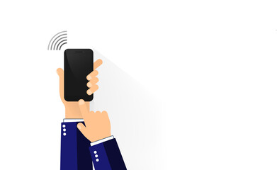 Aufkleber - Hand holding realistic mobile phone with blank screen. Modern digital device mock up. Good for sale banner, special offer flayer. Eps 10 vector