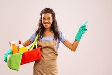 Portrait Of African-american Professional Maid Who Is Ready For Housework.