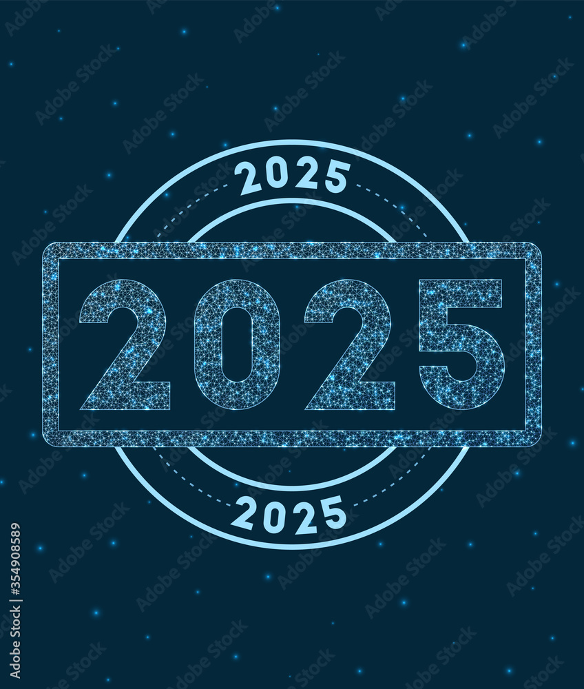 2025. Glowing round badge. Network style geometric 2025 stamp in space ...