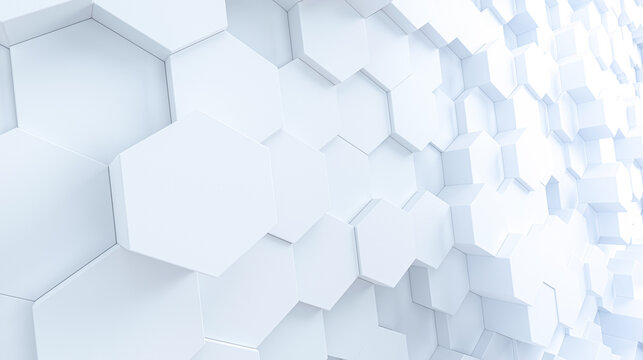 Hexagon wall white in perspective, tech, business or fashion concept. 3d rendering