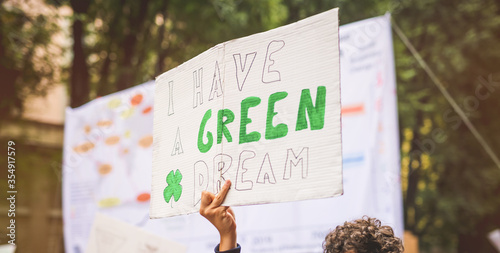 Fotomural People holding picket signs I have a green dream climing for climate change i