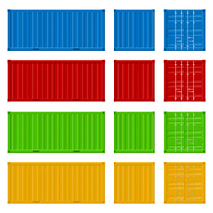 Poster - Realistic 3d Detailed Cargo Container Set on Row. Vector
