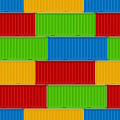 Poster - Realistic 3d Detailed Cargo Container Row Seamless Pattern Background. Vector