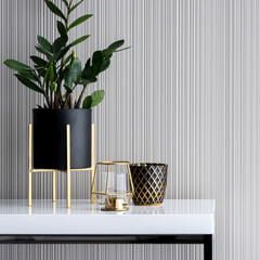 Wall Mural - stylish decorations on white console table, close-up