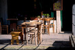© Claire Adams - Empty tables and chairs in Venice cafe showing effects of economic crisis caused by Coronavirus