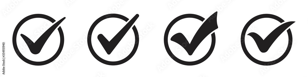 black check mark icon set isolated on white background. circle tick approved symbol. vector Illustration - obrazy, fototapety, plakaty 