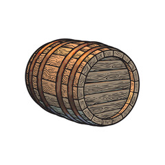 Wall Mural - old wooden barrel lying on its side. beer, wine, rum whiskey barrel three quarters view in vintage e