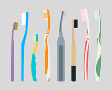 Toothbrush Dental Icons Set. Flat Illustration Of 8 Toothbrush Dental Icons For Web