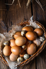 Fresh eggs straight from the farm in a basket