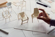 © Chaosamran_Studio - Designer sketching drawing design development product plan draft chair armchair Wingback Interior furniture prototype manufacturing production. designer studio concept .