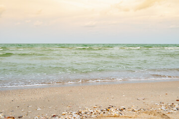 Wall Mural - beautiful landscape summer sea in the morning sunrise or evening sunset. beautiful beach and tropica