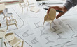 © Chaosamran_Studio - Designer sketching drawing design development product plan draft chair armchair Wingback Interior furniture prototype manufacturing production. designer studio concept .
