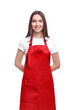 Young woman in red apron portrait