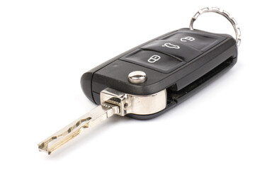 Modern folding car key isolated on white background