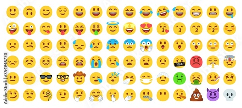 Flat yellow emoji collection Poster Mural XXL
