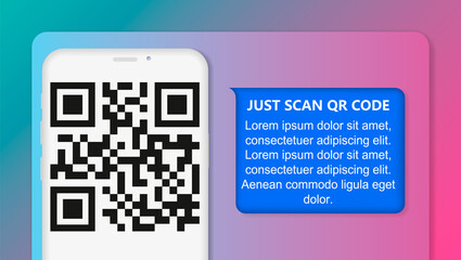 Poster - Screen smartphone with app. Scanning qr code on table and online payment, money transfer. Illustration of flat style. Vector isometric infographics. EPS10