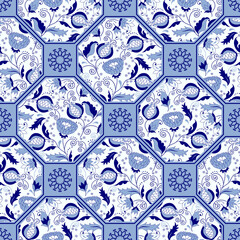 Seamless colorful patchwork in turkish style. Islam, Arabic, Indian, ottoman motifs. Endless pattern can be used for ceramic tile, wallpaper, linoleum, textile, web page background. Vector hand drawn.