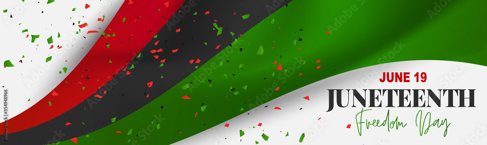 Juneteenth Freedom Day. 19 June African American Emancipation Day. Annual American holiday. Black, red, and green banner or header background with lettering. Vector illustration. - obrazy, fototapety, plakaty 