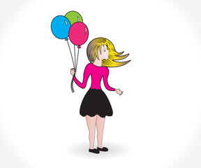 Wall Mural - Happy anniversary girl with balloons greetings card vector image