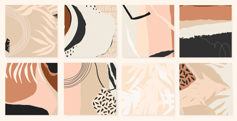 Abstract artistic templates. Vector set of abstract backgrounds in minimal trendy style. Soft pastel colors.