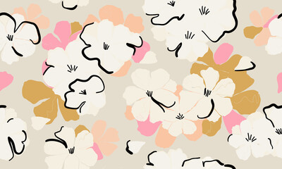 Wall Mural - Trendy contemporary floral seamless pattern. Fashionable template for design. Soft feminine palette.