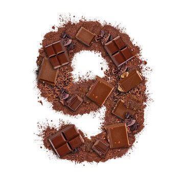 Number 9 made of chocolate bar
