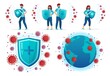 © Tartila - Protect from corona virus. People fight Covid-19, health shield vs virus and coronavirus around world globe vector illustration set. Covid-19 and virus protection, influenza dangerous