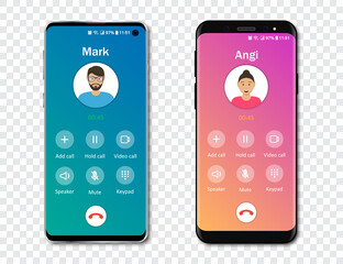 Poster - Smartphone call app interface template on a transparent background. Incoming call concept. Vector illustration