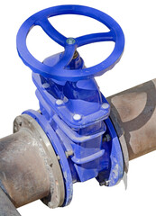 blue wheel valve with pipe on white