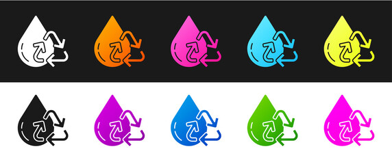 Sticker - Set Recycle clean aqua icon isolated on black and white background. Drop of water with sign recycling. Vector Illustration