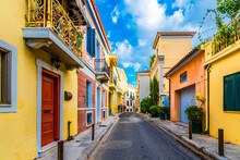 Colorful Street View In Plaka District Of Athens.
