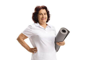 Sticker - Elderly woman holding an exercise mat