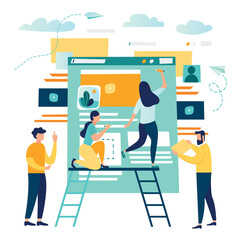 Fototapete - vector creative illustration, online news, social networks, virtual communication, information retrieval, company news, site construction